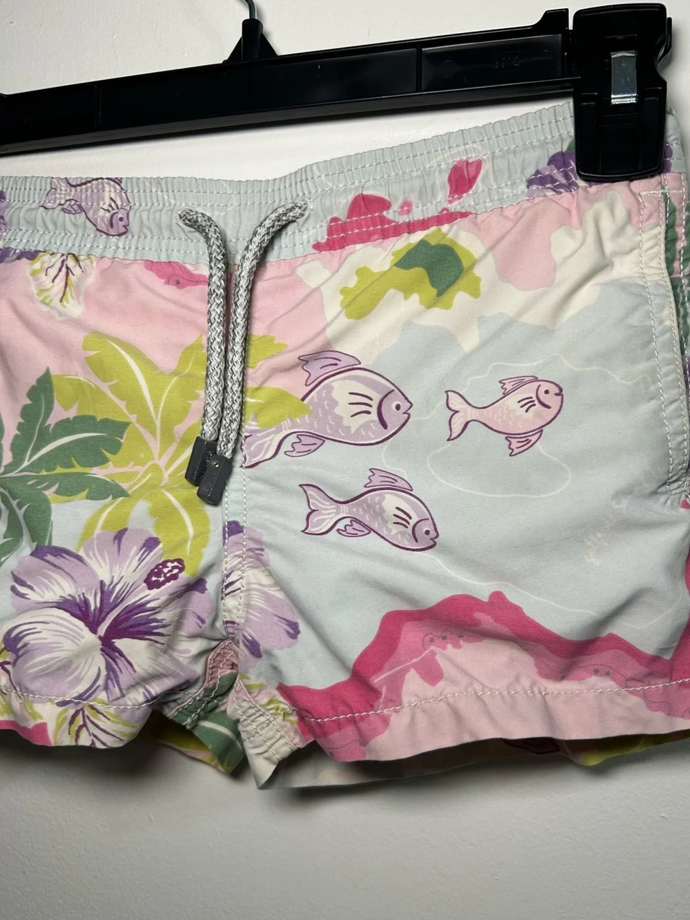 Vilebrequin Kids Girls Bathing Suit Shorts Bottoms Pink White Fish